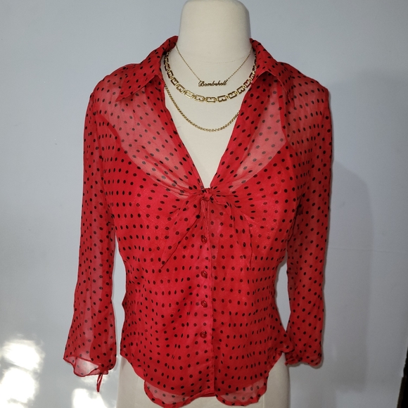 100% Vintage Silk Polka Dot Top - Picture 5 of 7